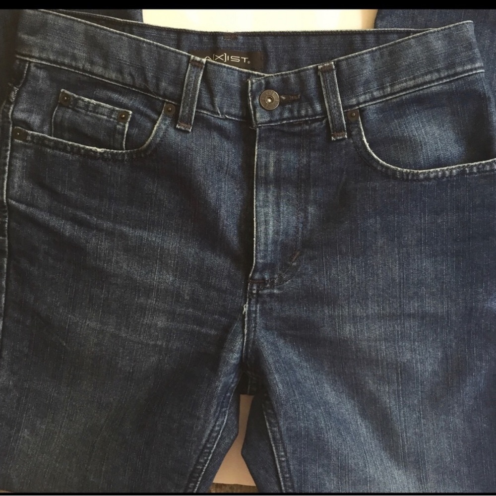 Mens AXIST premium dark blue denim bootcut Jeans cotton stretch Size Small 31x30